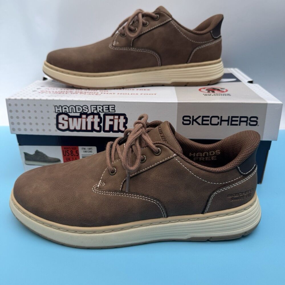 Skechers Men's Swift Fit Hands Free Memory Foam Casual Shoe Brown Size 8.5